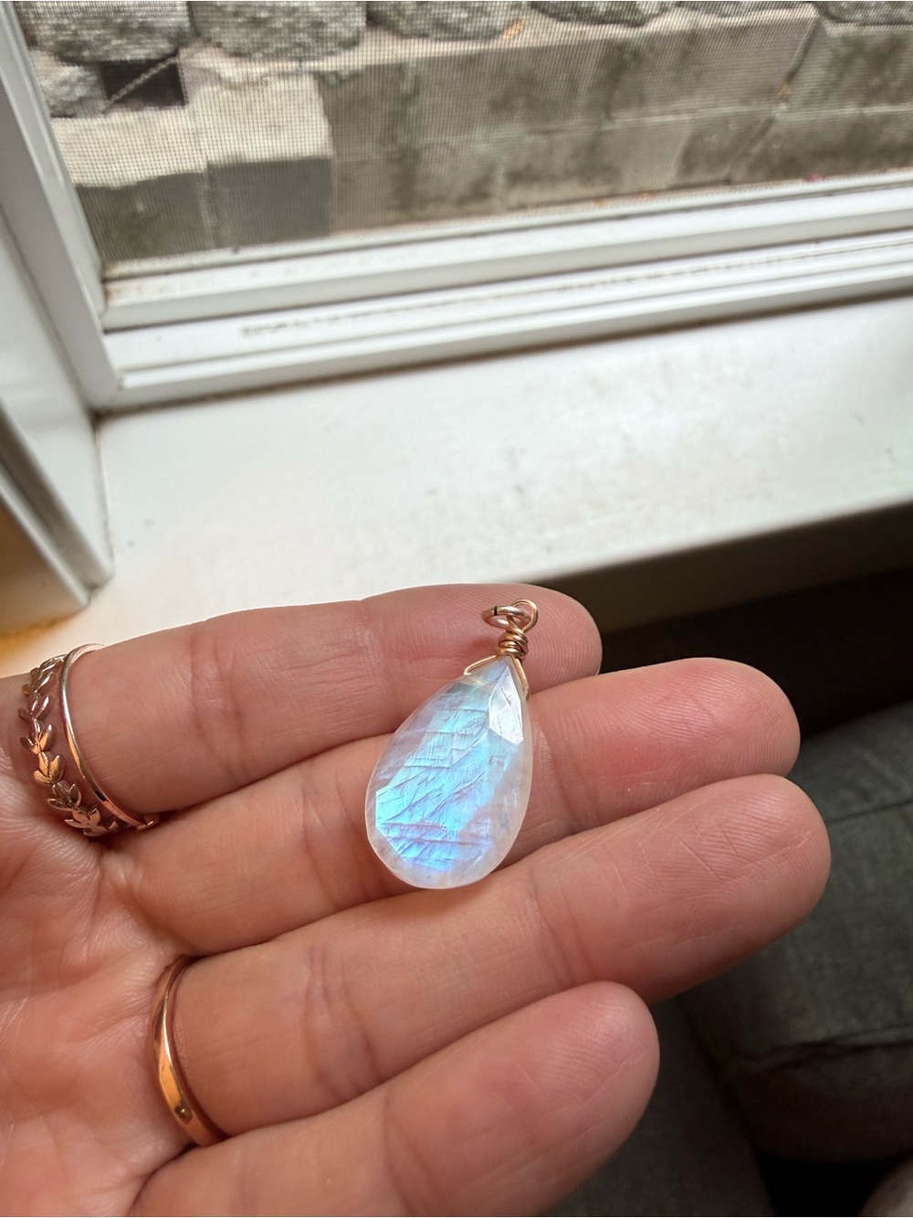 Moonstone Teardrop Pendant in Iridescent Blue - Women Jewelry